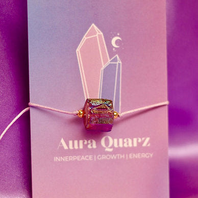 Aura kwarts armband – spirituele armband met glinsterende edelstenen, symbool voor vertrouwen, intuïtie en aura-versterking.