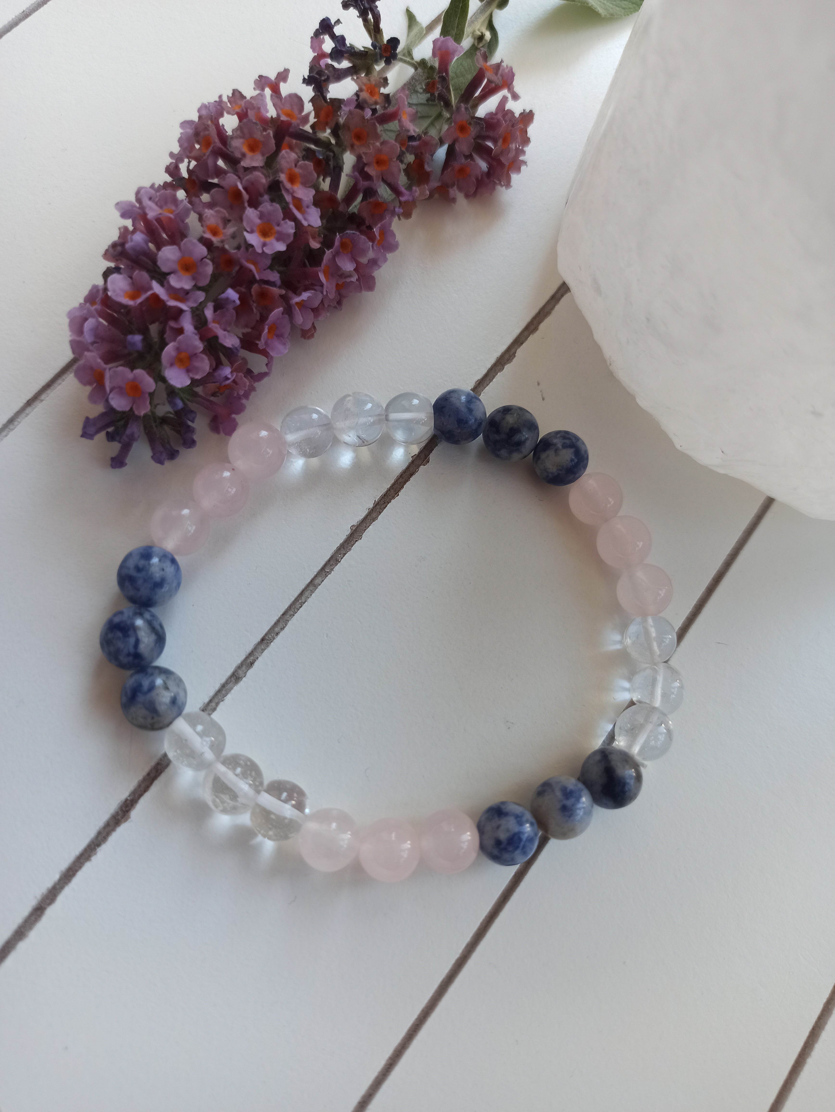 Bergkristal - Amethist - Sodaliet edelsteen armband | 8 mm | Marga Jacobs