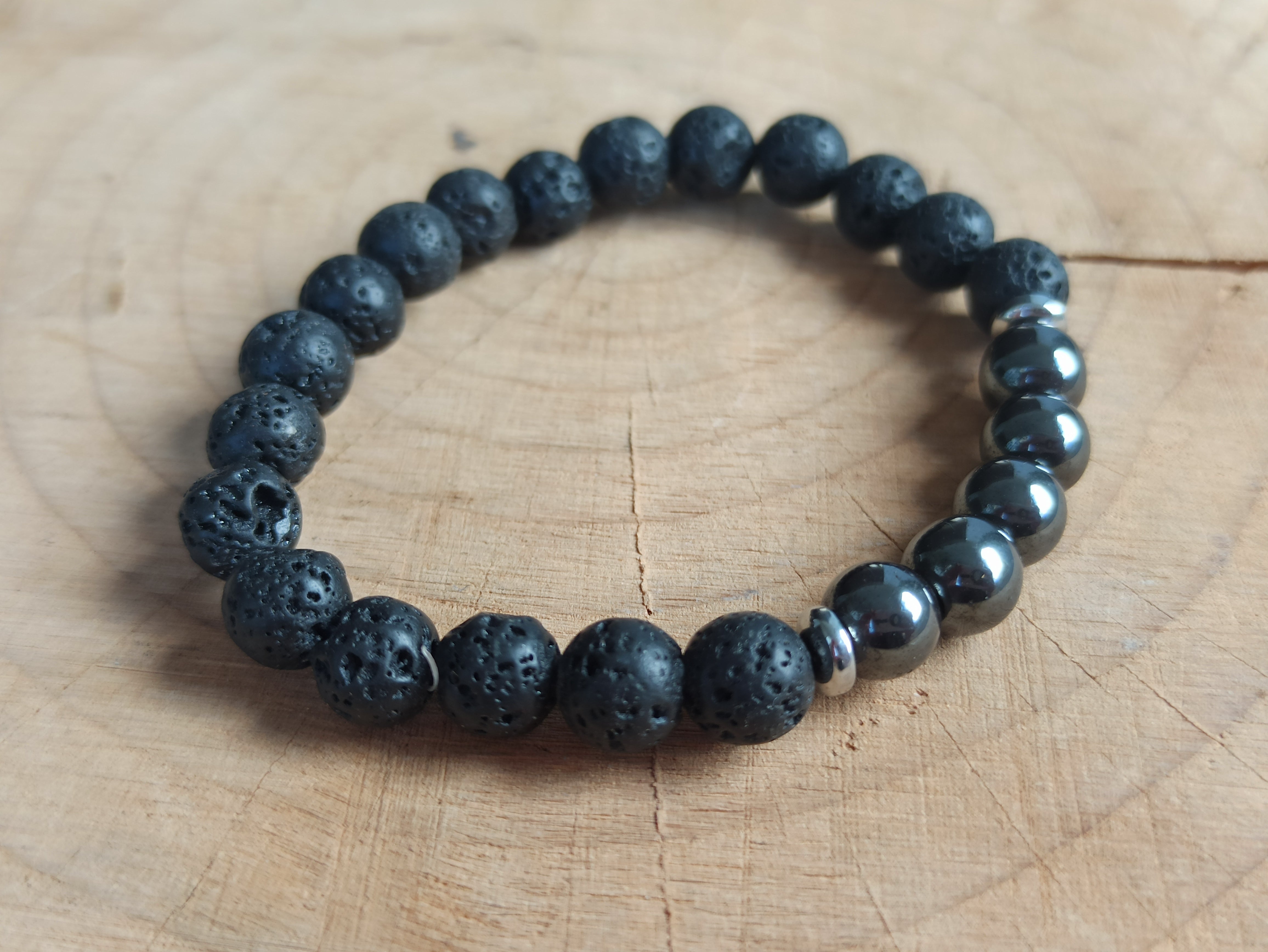 Lavasteen & Hematiet edelsteen armband | 8 mm | Marga Jacobs