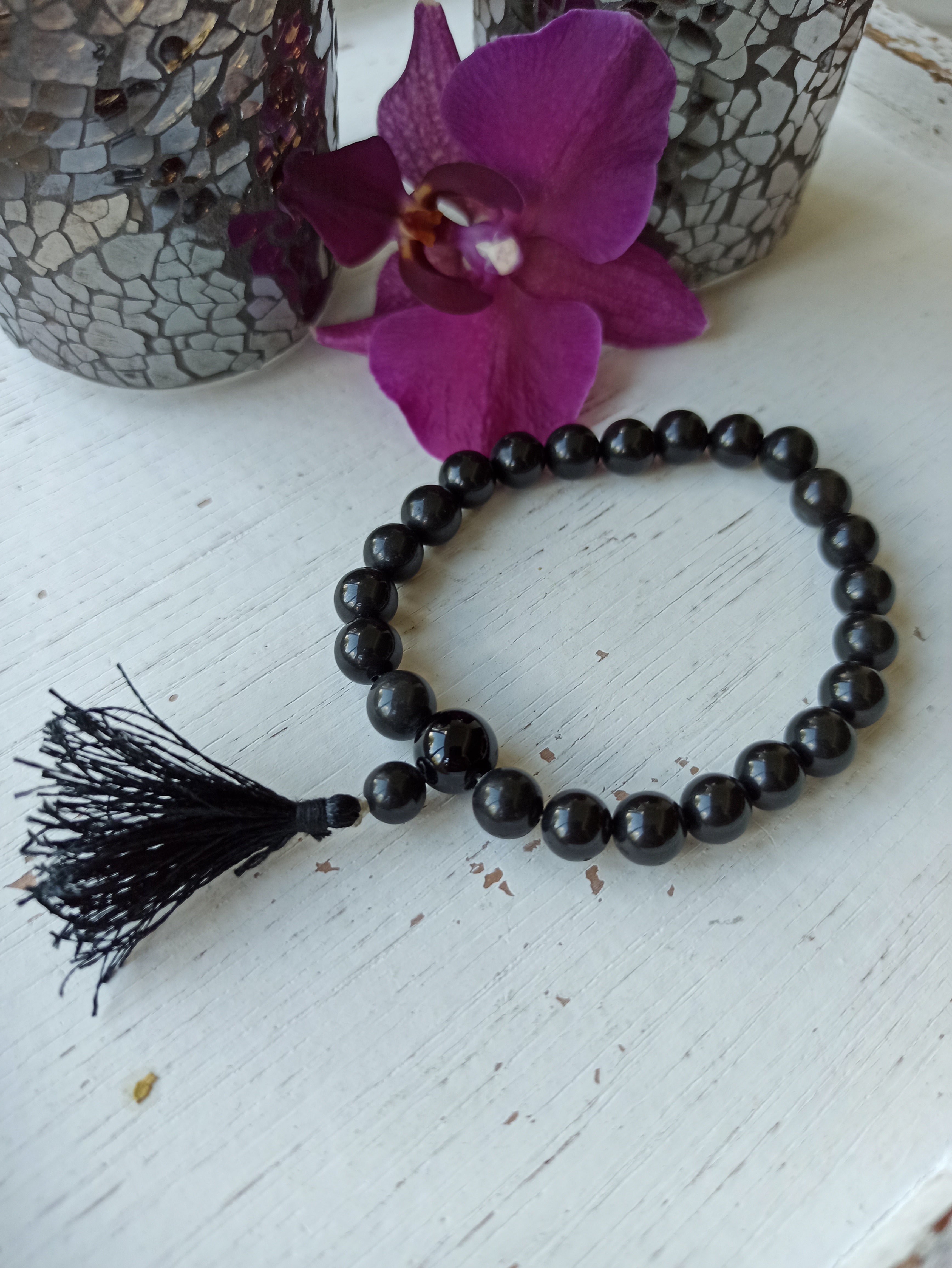 Onyx edelsteen armband met flosje | 8 mm | Marga Jacobs