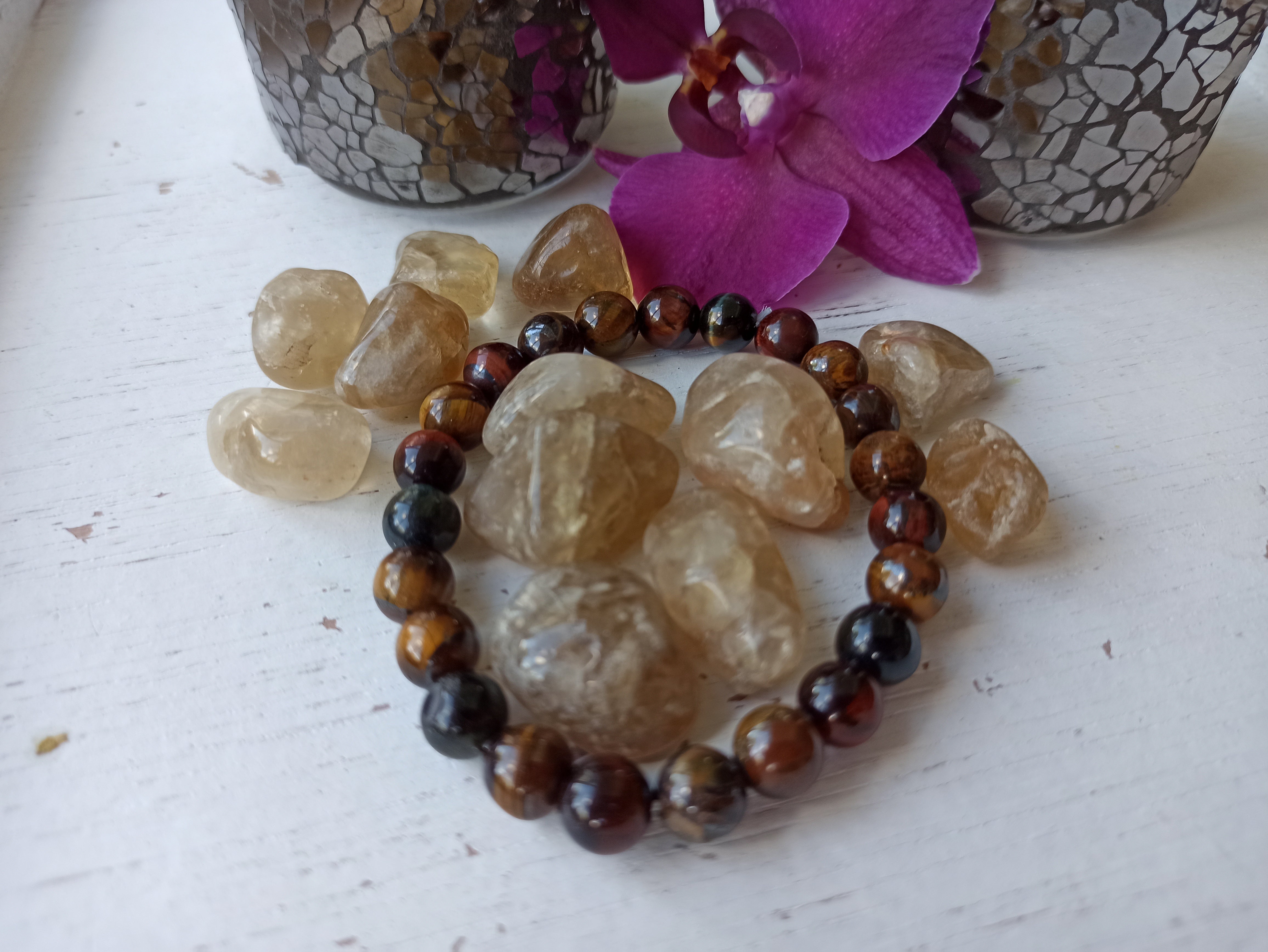 Tijgeroog - Kattenoog - Valkenoog - Slangenoog edelsteen armband | 8 mm | Marga Jacobs