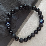 Zwarte Agaat met lavasteen armband | Marga Jacobs