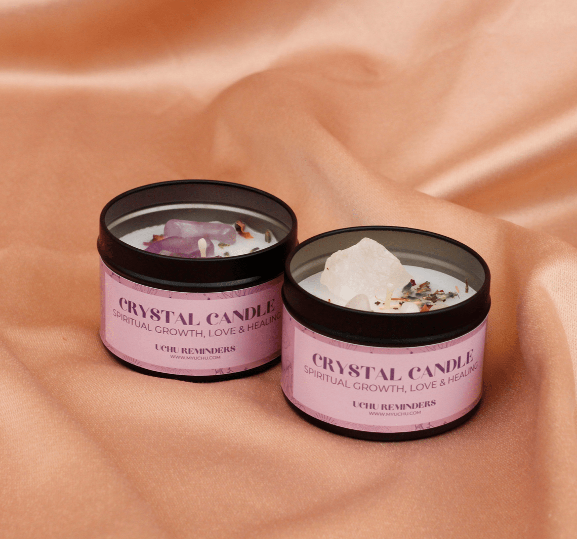 Crystal candle ~ Uchu Reminders – curated crystal by Marga Jacobs | rust, symboliek en intuïtieve zelfzorg