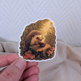 Egeltje met herfstthee - sticker – bijzondere edelsteen, zorgvuldig gekozen door Marga Jacobs