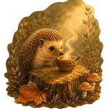 Egeltje met herfstthee - sticker – bijzondere edelsteen, zorgvuldig gekozen door Marga Jacobs