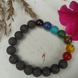 Lavasteen armband met chakrasteentjes | 10 mm – curated crystal by Marga Jacobs | rust, symboliek en intuïtieve zelfzorg