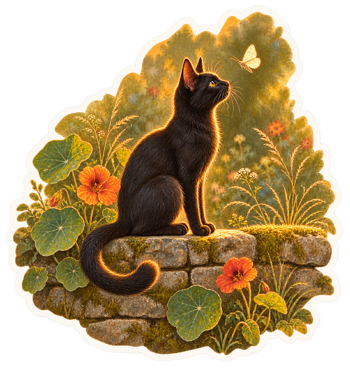 Zwarte kat in het avondlicht - sticker – bijzondere edelsteen, zorgvuldig gekozen door Marga Jacobs