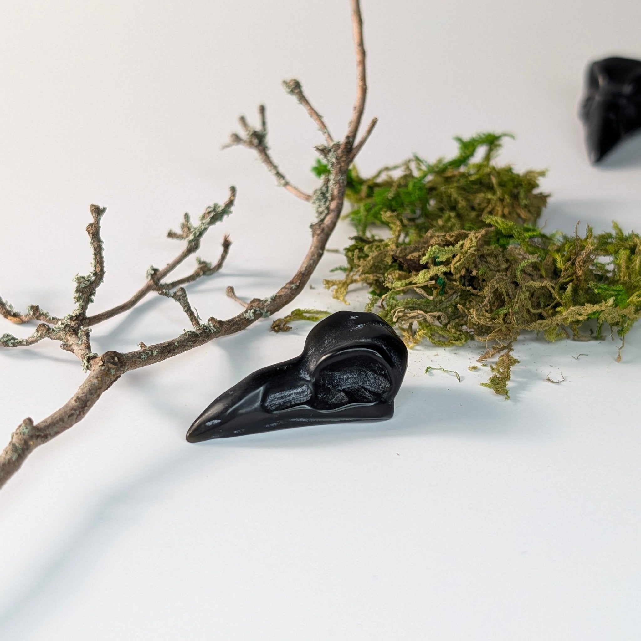 Zwarte obsidiaan ravenschedel – bijzondere edelsteen, zorgvuldig gekozen door Marga Jacobs