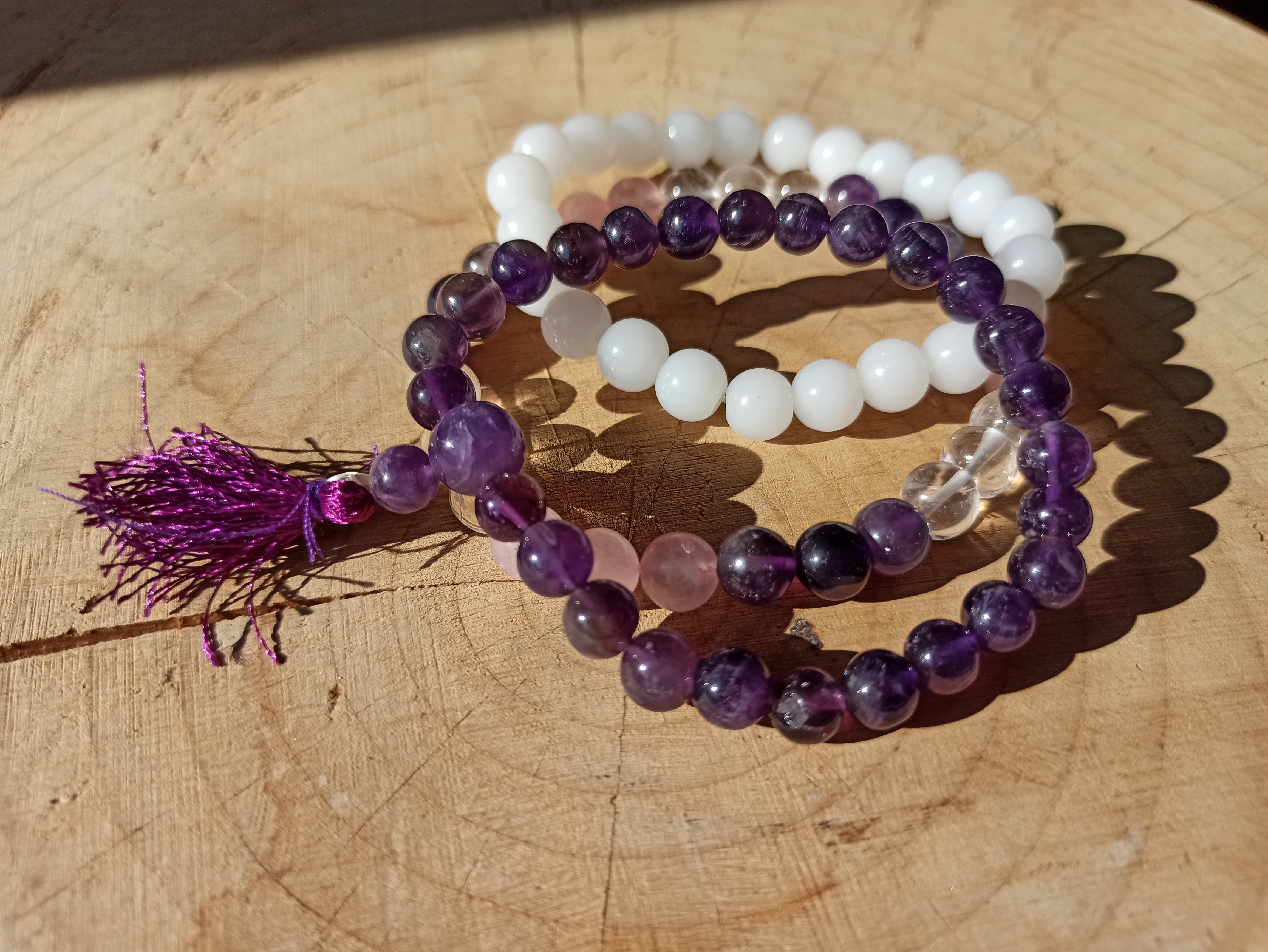 Amethist edelsteen armband met flosje | Marga Jacobs