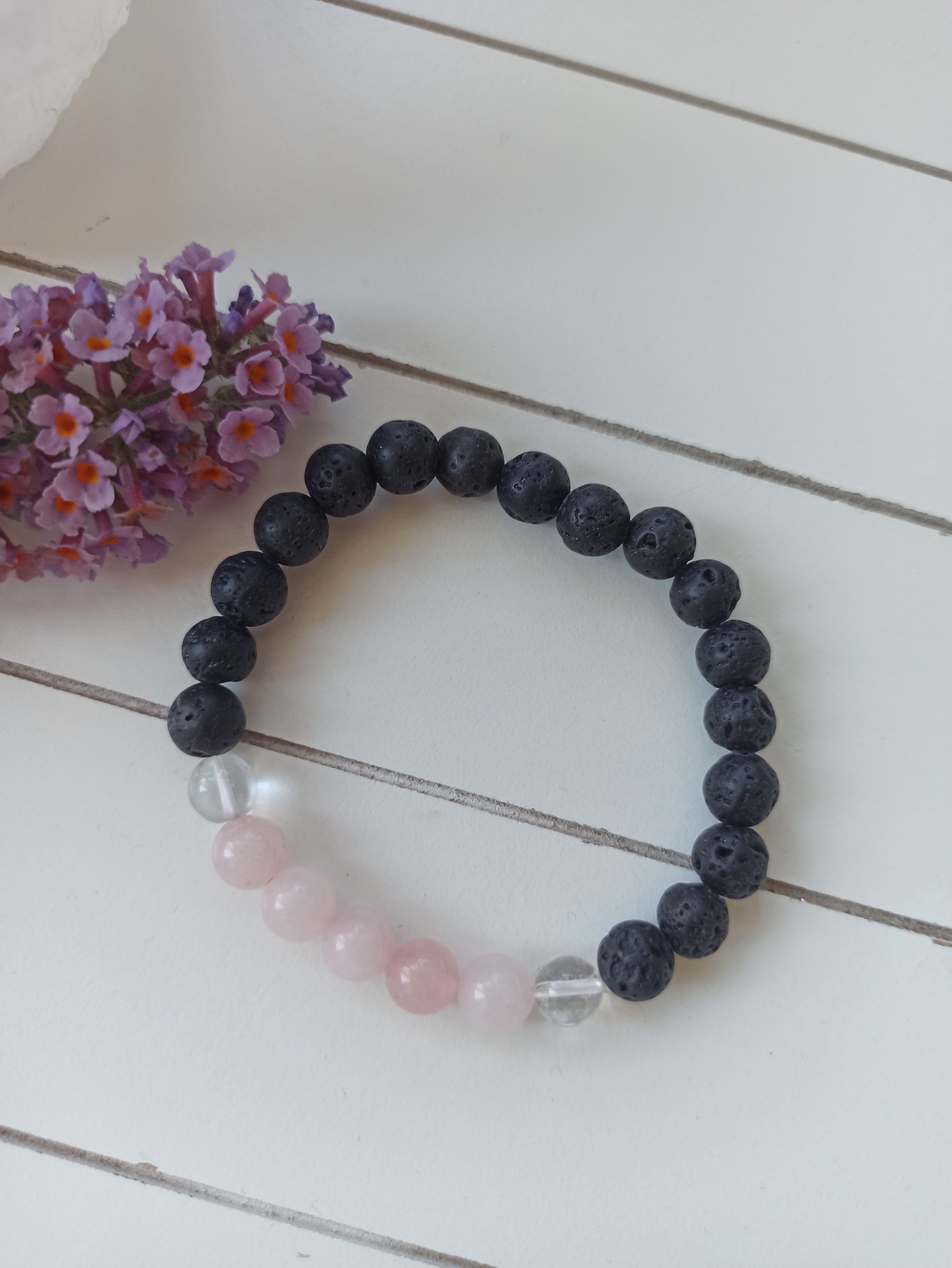 Lavasteen - Rozenkwarts - Berkgristal edelsteen armband | 8 mm | Marga Jacobs