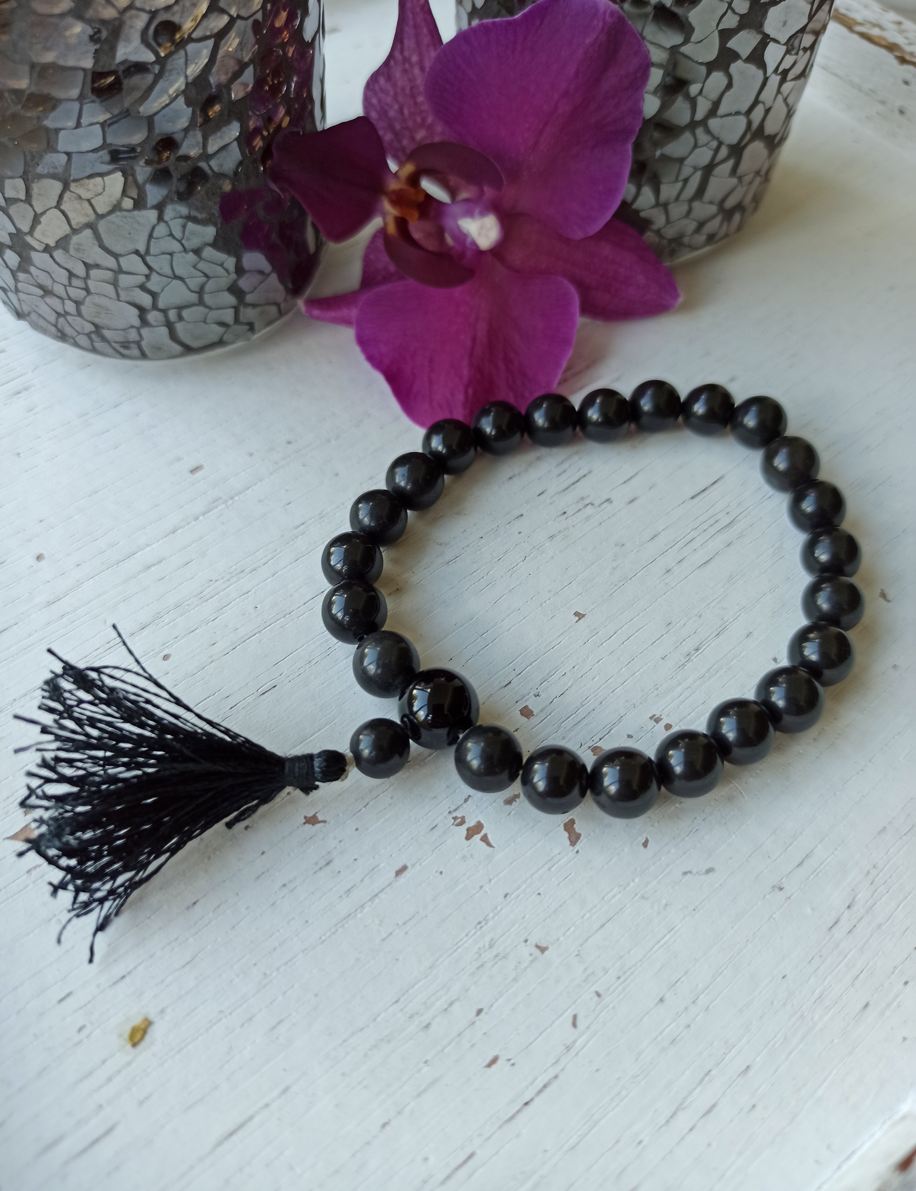 Onyx edelsteen armband met flosje | 8 mm | Marga Jacobs