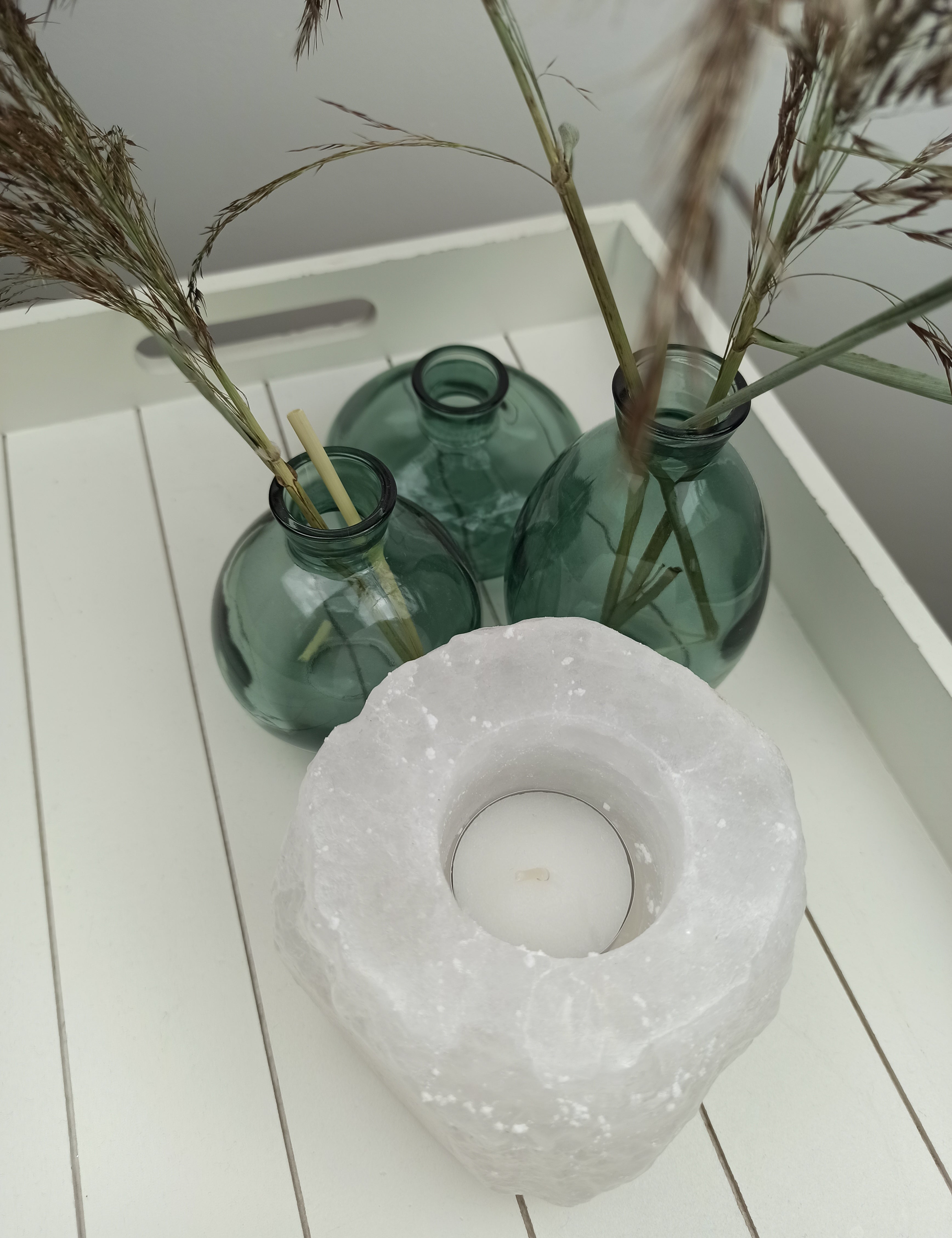 Zoutsteen theelichthouder (wit) | Marga Jacobs - De webshop
