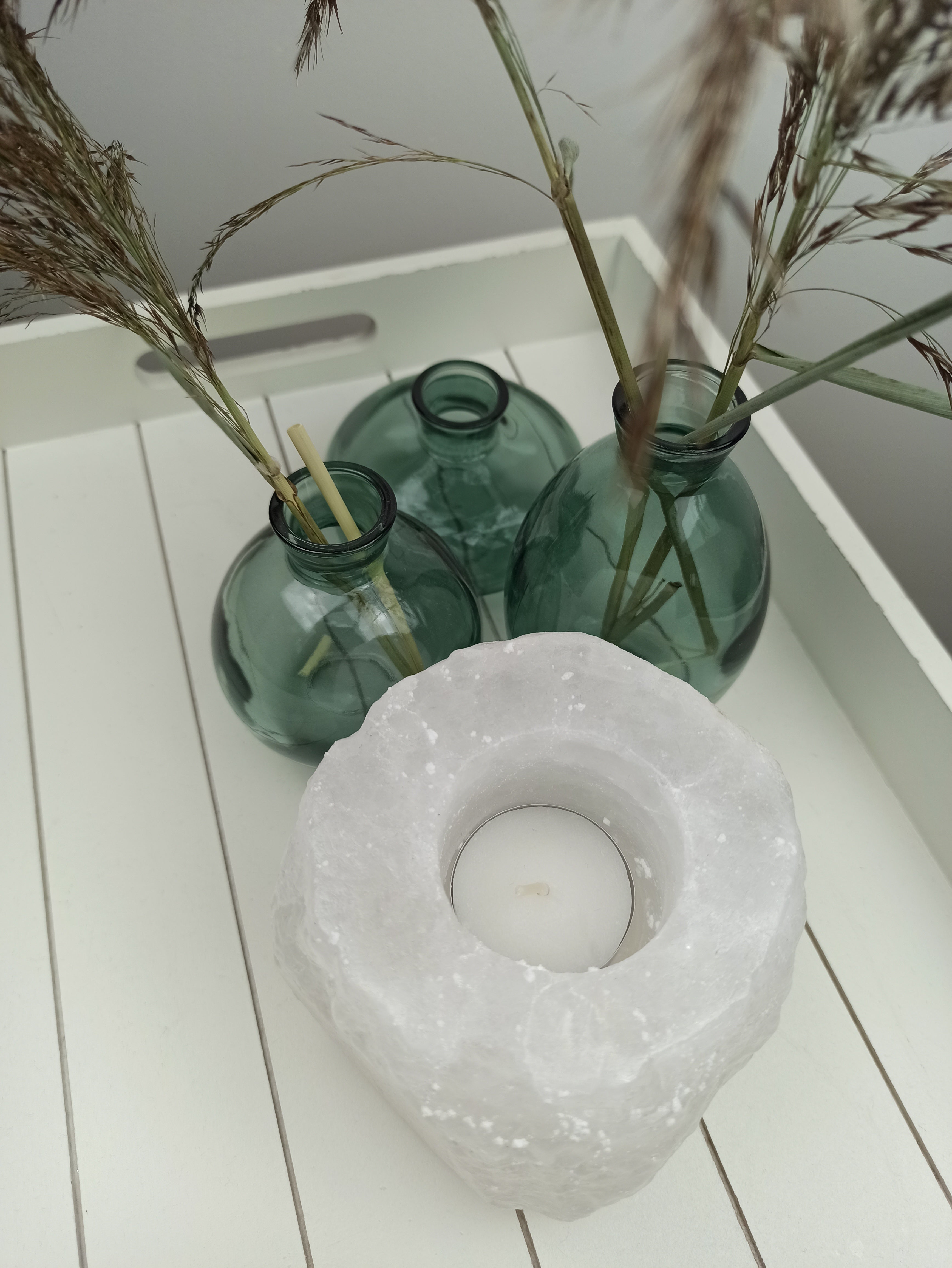 Zoutsteen theelichthouder (wit) | Marga Jacobs - De webshop