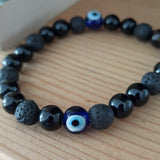 Zwarte Agaat met lavasteen armband | Marga Jacobs