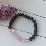 Lavasteen - Rozenkwarts - Bergkristal edelsteen armband | 8 mm – curated crystal by Marga Jacobs | rust, symboliek en intuïtieve zelfzorg