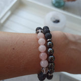 Lavasteen - Rozenkwarts - Bergkristal edelsteen armband | 8 mm – curated crystal by Marga Jacobs | rust, symboliek en intuïtieve zelfzorg