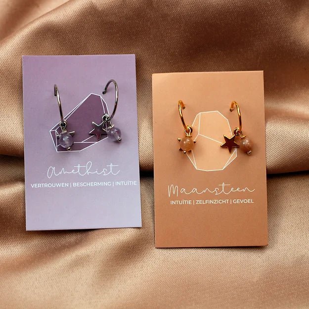 Oorbellen 'you're a star' ~ Uchu Reminders – curated crystal by Marga Jacobs | rust, symboliek en intuïtieve zelfzorg