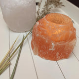 Seleniet theelichthouder (oranje) – curated crystal by Marga Jacobs | rust, symboliek en intuïtieve zelfzorg