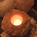 Vuurcalciet theelichthouder (oranje) – curated crystal by Marga Jacobs | rust, symboliek en intuïtieve zelfzorg