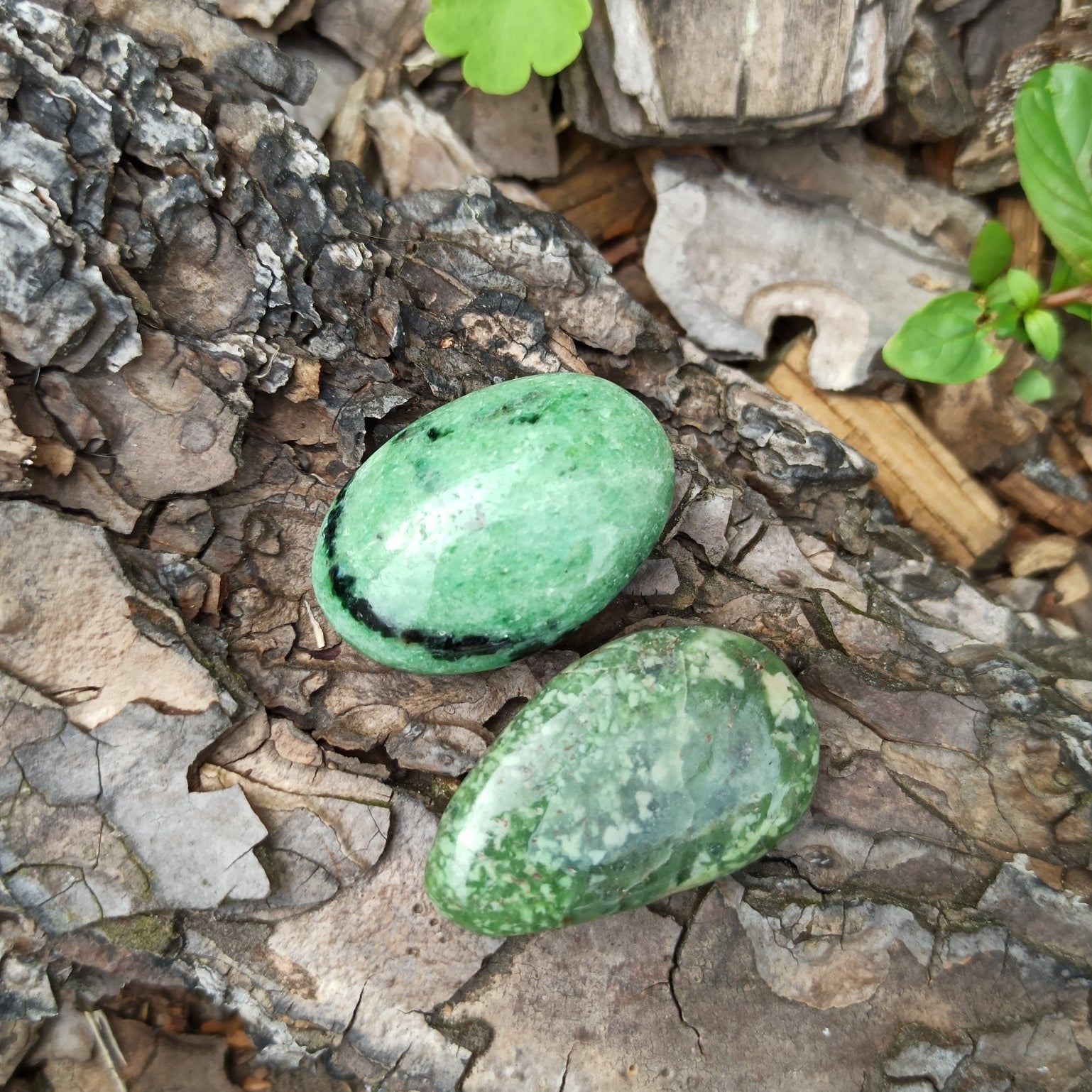 Zoïsiet trommelstenen – curated crystal by Marga Jacobs | rust, symboliek en intuïtieve zelfzorg